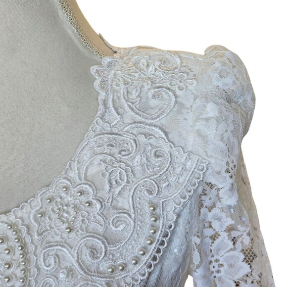 Jessica Mcclintock 90s White Wedding Dress Lace Embellished Long Sleeve Size 7/8 - Picture 7 of 16